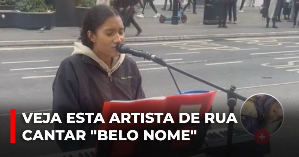 Veja esta artista de rua cantar _Belo nome_
